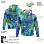 Custom Name and Number Sports Hoodie - 3D Abstract Stitched Tie Dye Royal-Neon Green Pullover Sweatshirt Personalized Stitched