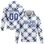 Personalized Tie Dye Pullover Hoodie Royal-White 3D Watercolor Shibori Style Sports Sweatshirt Personalized Stitched Tie