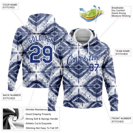 Custom Name Number 3D Watercolor Tie Dye Hoodie Royal-White Personalized Sports Pullover Sweatshirt Personalized Stitched