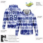 Custom Name & Number Tie Dye Hoodie Pullover Sweatshirt - Personalized Royal-White 3D Watercolor Sports Apparel Personalized
