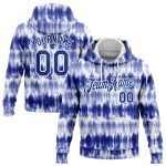 Custom Name & Number Tie Dye Hoodie Pullover Sweatshirt - Personalized Royal-White 3D Watercolor Sports Apparel Personalized