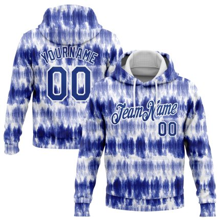 Custom Name & Number Tie Dye Hoodie Pullover Sweatshirt - Personalized Royal-White 3D Watercolor Sports Apparel Personalized
