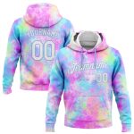 Custom Name & Number Tie Dye Hoodie - Personalized White-Light Blue 3D Sweatshirt Sports Pullover Personalized Stitched Tie