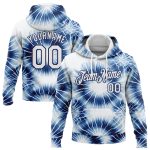 Custom Name and Number 3D Abstract Tie Dye Hoodie Sweatshirt - Personalized White-Navy Sports Pullover Personalized Stitched