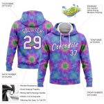 Custom Name Number Hoodie 3D Abstract Fractal Stitched Tie Dye White Purple Sports Sweatshirt Personalized Stitched Tie Dye
