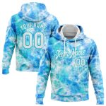 Custom Name and Number 3D Abstract Tie Dye Hoodie Pullover Sweatshirt in White-Sky Blue - Personalized Sports Wear Personalized
