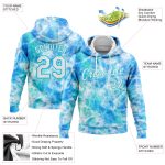 Custom Name and Number 3D Abstract Tie Dye Hoodie Pullover Sweatshirt in White-Sky Blue - Personalized Sports Wear Personalized