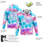 Custom Name Number Tie Dye Abstract 3D Hoodie Sweatshirt for Sports, Personalized White-Sky Blue Pullover Personalized Stitched