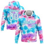 Custom Name Number Tie Dye Abstract 3D Hoodie Sweatshirt for Sports, Personalized White-Sky Blue Pullover Personalized Stitched