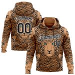 Custom Name Number Tiger Sports Hoodie Sweatshirt with 3D Pattern Design in Vegas Gold Black-White Personalized Stitched