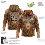 Custom Name Number Tiger Sports Hoodie Sweatshirt with 3D Pattern Design in Vegas Gold Black-White Personalized Stitched