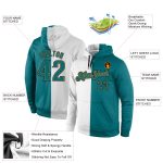 Custom Team Name Number Sweatshirt Hoodie - Personalized Stitched White Aqua Gold Split Fashion Pullover Personalized Stitched
