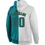 Custom Team Name Number Sweatshirt Hoodie - Personalized Stitched White Aqua Gold Split Fashion Pullover Personalized Stitched
