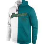 Custom Team Name Number Sweatshirt Hoodie - Personalized Stitched White Aqua Gold Split Fashion Pullover Personalized Stitched