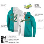Custom Name and Number Sports Hoodie Pullover Sweatshirt, Personalized Aqua-Orange Split Fashion Design, White Personalized