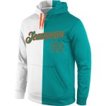 Custom Name and Number Sports Hoodie Pullover Sweatshirt, Personalized Aqua-Orange Split Fashion Design, White Personalized