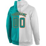 Custom Name and Number Sports Hoodie Pullover Sweatshirt, Personalized Aqua-Orange Split Fashion Design, White Personalized