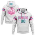 Custom Aqua-Pink Football Hoodie Personalized with Name & Number, Stitched White Pullover Sweatshirt for Teams Personalized