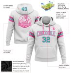 Custom Aqua-Pink Football Hoodie Personalized with Name & Number, Stitched White Pullover Sweatshirt for Teams Personalized