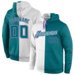 Custom Name Personalized Sweatshirt Hoodie for Team - Aqua-Purple Split Fashion Pullover Sports Wear Personalized Stitched