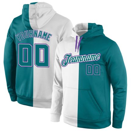 Custom Name Personalized Sweatshirt Hoodie for Team - Aqua-Purple Split Fashion Pullover Sports Wear Personalized Stitched