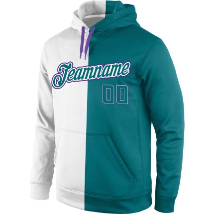 Custom Name Personalized Sweatshirt Hoodie for Team - Aqua-Purple Split Fashion Pullover Sports Wear Personalized Stitched