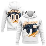 Fire Dragon Sports Pullover Hoodie Custom Name and Number, 3D Pattern Design, Stitched White Bay Orange Sweatshirt Personalized
