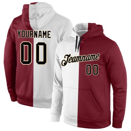 Custom Name Number Pullover Hoodie Sweatshirt for Team, Personalized Stitched White Black Crimson Split Fashion Sports Apparel