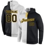 Custom Name and Number Hoodie - Personalized Black-Gold Split Pullover Fashion Sports Sweatshirt Personalized Stitched White