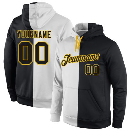 Custom Name and Number Hoodie - Personalized Black-Gold Split Pullover Fashion Sports Sweatshirt Personalized Stitched White