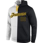 Custom Name and Number Hoodie - Personalized Black-Gold Split Pullover Fashion Sports Sweatshirt Personalized Stitched White