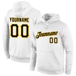 Custom Sports Hoodie with Personal Name and Number - White Black Gold Stitched Pullover Sweatshirt Personalized Stitched