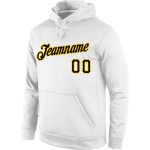Custom Sports Hoodie with Personal Name and Number - White Black Gold Stitched Pullover Sweatshirt Personalized Stitched