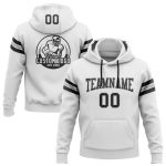 Custom Name and Number Black-Gray White Football Hoodie Pullover Sweatshirt - Personalized Team Apparel Personalized Stitched