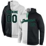 Custom Team Name Number Hoodie Sweatshirt, Personalized Stitched White Black Kelly Green Split Fashion Sports Pullover Personalized