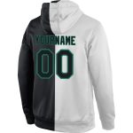 Custom Team Name Number Hoodie Sweatshirt, Personalized Stitched White Black Kelly Green Split Fashion Sports Pullover Personalized