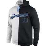 Custom Name & Number Stitched Sports Hoodie in White, Black, Light Blue Split - Personalized Sweatshirt Pullover Personalized