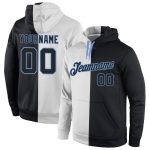 Custom Name & Number Stitched Sports Hoodie in White, Black, Light Blue Split - Personalized Sweatshirt Pullover Personalized