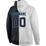 Custom Name & Number Stitched Sports Hoodie in White, Black, Light Blue Split - Personalized Sweatshirt Pullover Personalized
