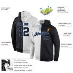 Custom Name & Number Stitched Sports Hoodie in White, Black, Light Blue Split - Personalized Sweatshirt Pullover Personalized