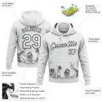 Custom Name Number Merry Christmas Animals Winter 3D Hoodie Pullover Sweatshirt Personalized Stitched Black White Design