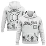 Custom Name Number Merry Christmas Animals Winter 3D Hoodie Pullover Sweatshirt Personalized Stitched Black White Design