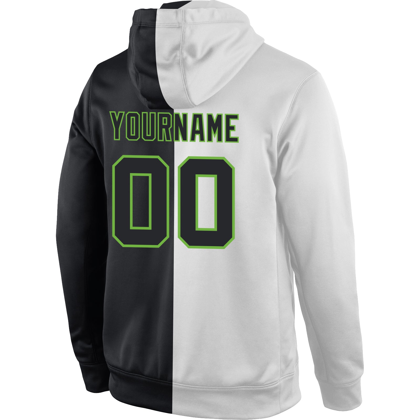 Personalized Stitched White Black-Neon Green Split Fashion Sports Pullover Sweatshirt Hoodie Team Custom Name and Number Custom Neon Green Black White Sports Hoodie with Personalized Name and Number - Stitched Pullover Sweatshirt Personalized - Image 3