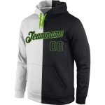 Custom Neon Green Black White Sports Hoodie with Personalized Name and Number - Stitched Pullover Sweatshirt Personalized