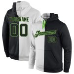 Custom Neon Green Black White Sports Hoodie with Personalized Name and Number - Stitched Pullover Sweatshirt Personalized
