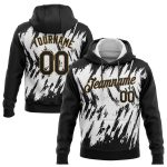 Custom 3D Pattern Sports Hoodie with Personalized Name & Number - White Black Old Gold Pullover Sweatshirt Personalized Stitched