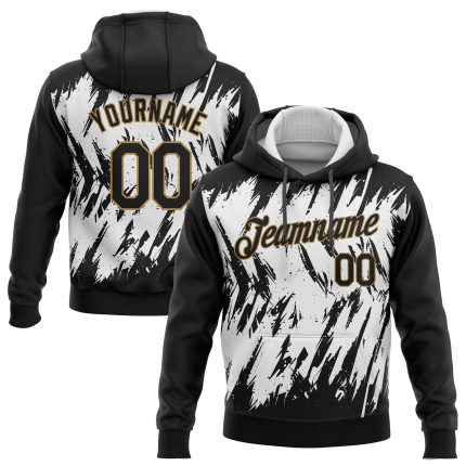 Custom 3D Pattern Sports Hoodie with Personalized Name & Number - White Black Old Gold Pullover Sweatshirt Personalized Stitched