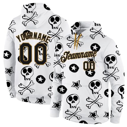 Custom Name Number 3D Skull Hoodie Sweatshirt - Personalized Stitched White Black Gold Fashion Sports Pullover Personalized