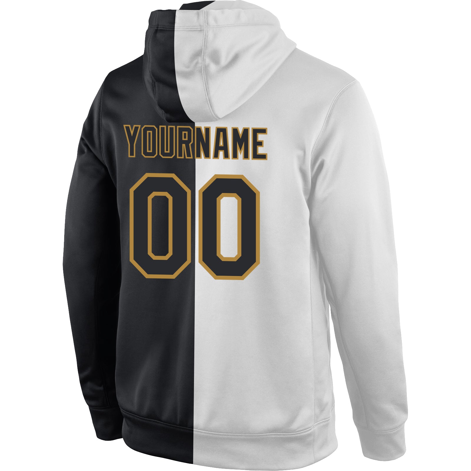 Personalized Stitched White Black-Old Gold Split Fashion Sports Pullover Sweatshirt Hoodie Team Custom Name and Number Custom Team Name and Number Sports Hoodie Sweatshirt - Personalized Stitched White Black Gold Pullover Fashion Personalized - Image 3
