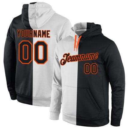 Custom Name Number Hoodie Sports Sweatshirt Pullover Split Design Black Orange White Fashion Team Personalized Personalized